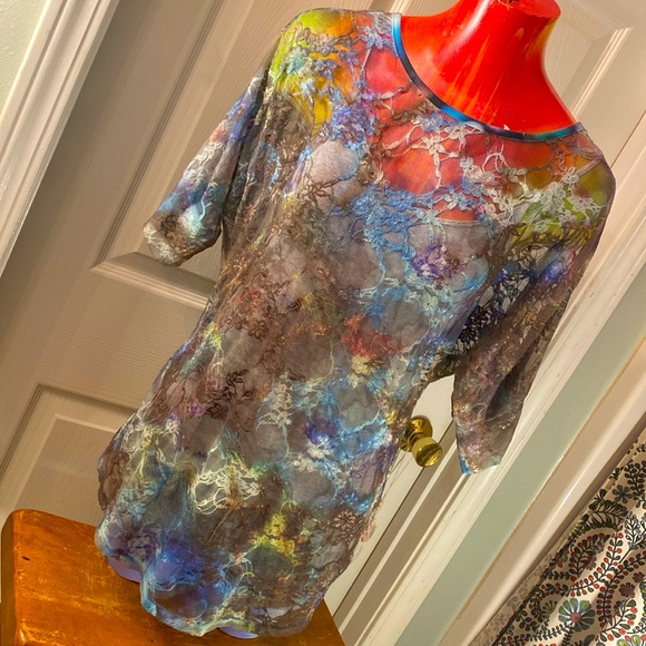 NEW DIRECTIONS Blue Combo Mesh Fun See Through Top NWT - Picture 3 of 11